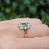 ART DECO STYLE EMERALD & DIAMOND PLAQUE RING