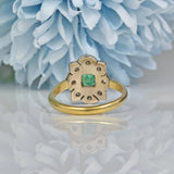 ART DECO STYLE EMERALD & DIAMOND PLAQUE RING
