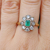 ART DECO STYLE EMERALD & DIAMOND PLAQUE RING
