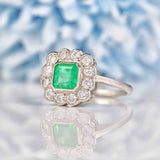 Ellibelle Jewellery Art Deco Style Emerald & Diamond Platinum Engagement Ring
