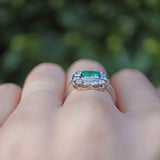 Ellibelle Jewellery Art Deco Style Emerald & Diamond Platinum Engagement Ring