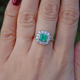 Ellibelle Jewellery Art Deco Style Emerald & Diamond Platinum Engagement Ring