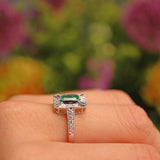 Ellibelle Jewellery Art Deco Style Emerald & Diamond White Gold Panel Ring