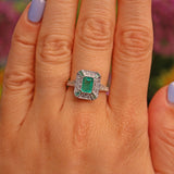 Ellibelle Jewellery Art Deco Style Emerald & Diamond White Gold Panel Ring