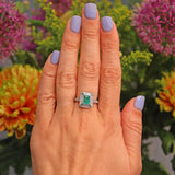 Ellibelle Jewellery Art Deco Style Emerald & Diamond White Gold Panel Ring