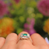 Ellibelle Jewellery Art Deco Style Emerald & Diamond White Gold Panel Ring