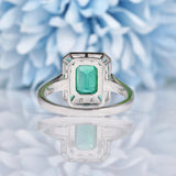 Ellibelle Jewellery Art Deco Style Emerald & Diamond White Gold Panel Ring