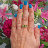 Ellibelle Jewellery Art Deco Style Peridot 9ct Gold Three Stone Trilogy Ring