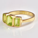 Ellibelle Jewellery Art Deco Style Peridot 9ct Gold Three Stone Trilogy Ring