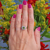 Ellibelle Jewellery Art Deco Style Peridot & Baguette Diamond Platinum Ring