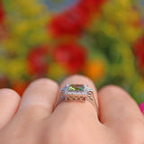 Ellibelle Jewellery Art Deco Style Peridot & Baguette Diamond Platinum Ring