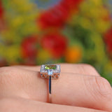 Ellibelle Jewellery Art Deco Style Peridot & Baguette Diamond Platinum Ring