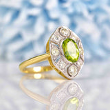 Ellibelle Jewellery Art Deco Style Peridot & Diamond 18ct Gold Panel Ring