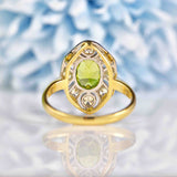 Ellibelle Jewellery Art Deco Style Peridot & Diamond 18ct Gold Panel Ring