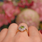 Ellibelle Jewellery Art Deco Style Peridot & Diamond 18ct Gold Panel Ring