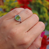 Ellibelle Jewellery Art Deco Style Peridot & Diamond Platinum Ring