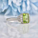 Ellibelle Jewellery Art Deco Style Peridot & Diamond Platinum Ring