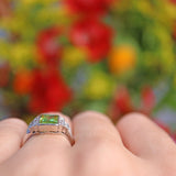 Ellibelle Jewellery Art Deco Style Peridot & Diamond Platinum Ring