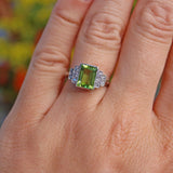 Ellibelle Jewellery Art Deco Style Peridot & Diamond Platinum Ring