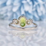 Ellibelle Jewellery Art Deco Style Peridot & Diamond Platinum Three Stone Ring