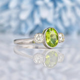 Ellibelle Jewellery Art Deco Style Peridot & Diamond Platinum Three Stone Ring