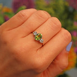 Ellibelle Jewellery Art Deco Style Peridot & Diamond Platinum Three Stone Ring