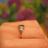 Ellibelle Jewellery Art Deco Style Peridot & Diamond Platinum Three Stone Ring