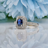 Ellibelle Jewellery ART DECO STYLE SAPPHIRE & DIAMOND 9CT WHITE GOLD RING