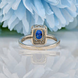 Ellibelle Jewellery ART DECO STYLE SAPPHIRE & DIAMOND 9CT WHITE GOLD RING