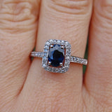 Ellibelle Jewellery ART DECO STYLE SAPPHIRE & DIAMOND 9CT WHITE GOLD RING