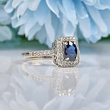 Ellibelle Jewellery ART DECO STYLE SAPPHIRE & DIAMOND 9CT WHITE GOLD RING