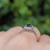 Ellibelle Jewellery ART DECO STYLE SAPPHIRE & DIAMOND 9CT WHITE GOLD RING