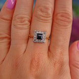 Ellibelle Jewellery Art Deco Style Square Sapphire & Diamond Ring