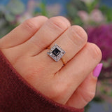 Ellibelle Jewellery Art Deco Style Square Sapphire & Diamond Ring