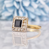 Ellibelle Jewellery Art Deco Style Square Sapphire & Diamond Ring