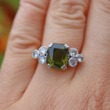 ART DECO STYLE TOURMALINE & DIAMOND 18CT GOLD RING