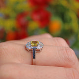Ellibelle Jewellery Art Deco Style Yellow Sapphire & Diamond Platinum Panel Ring