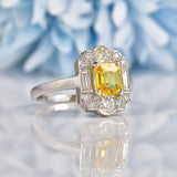 Ellibelle Jewellery Art Deco Style Yellow Sapphire & Diamond Platinum Panel Ring