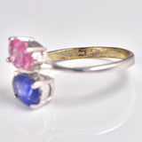 Ellibelle Jewellery Blue & Pink Sapphire White Gold Toi et Moi Ring