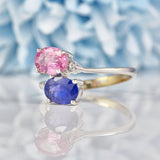Ellibelle Jewellery Blue & Pink Sapphire White Gold Toi et Moi Ring