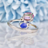 Ellibelle Jewellery Blue & Pink Sapphire White Gold Toi et Moi Ring