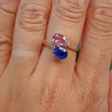 Ellibelle Jewellery Blue & Pink Sapphire White Gold Toi et Moi Ring