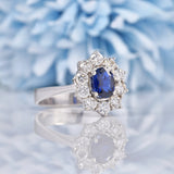 Ellibelle Jewellery Blue Sapphire & Diamond 18ct White Gold Cluster Ring