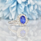 Ellibelle Jewellery Blue Sapphire & Diamond Platinum Cluster Ring