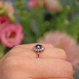 Blue Sapphire & Diamond Platinum Oval Cluster Ring