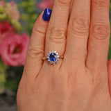 Ellibelle Jewellery Blue Sapphire & Diamond Platinum Oval Cluster Ring