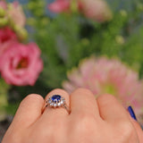 Ellibelle Jewellery Blue Sapphire & Diamond Platinum Oval Cluster Ring
