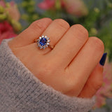 Ellibelle Jewellery Blue Sapphire & Diamond Platinum Oval Cluster Ring