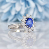 Ellibelle Jewellery Blue Sapphire & Diamond Platinum Oval Cluster Ring