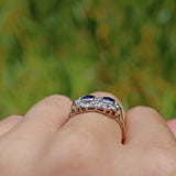 Ellibelle Jewellery Edwardian Blue Sapphire & Diamond Double Cluster Ring